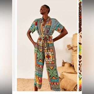 Farm Rio Banana Scarves Belted Jumpsuit